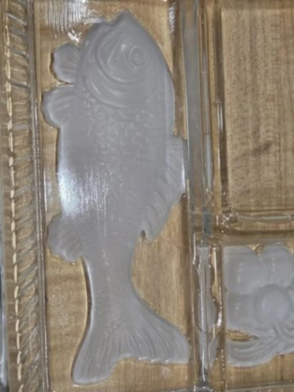 Vintage Clear Frosted Glass Divided Relish Trays Intaglio Fish Fruit Set 2